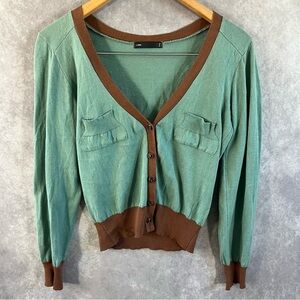 LAMB Cardigan Womens Small Green Brown Gwen Stefani Sweater Button *See Descrip*
